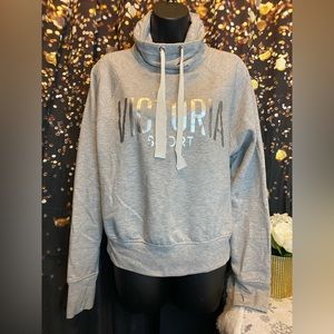 Victoria's Secret Victoria Sport Pullover Drawstring Collar Gray Silver Size M.